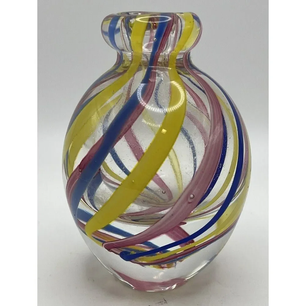 Swirl Vase Pink,‎ Yellow & Blue  Gorgeous Designs 3.5